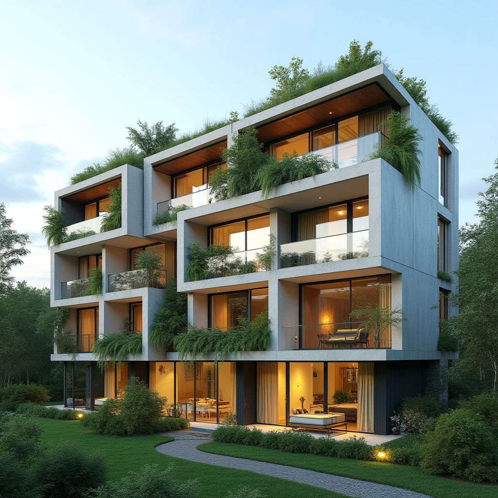 Bæredygtigt boligkompleks med smart automation